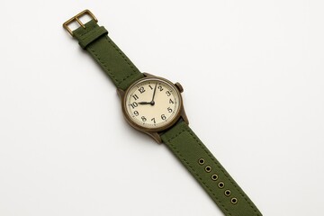 Green strap wristwatch isolated on a white background