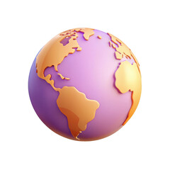 Fototapeta premium 3d stylized earth globe with purple and orange colors isolated on transparent background