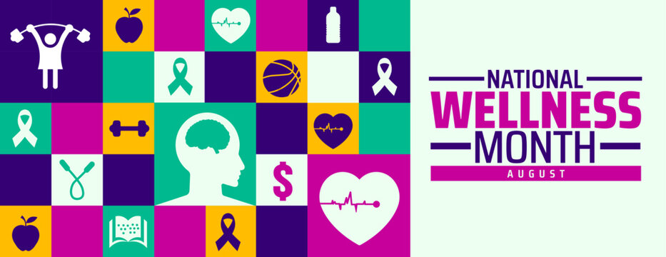 national wellness month Geometric shape pattern background, banner or poster design template. observed every year in August. Holiday concept. Use to any Template, card, poster, placard, template.