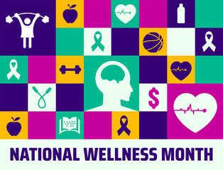 national wellness month Geometric shape pattern background, banner or poster design template. observed every year in August. Holiday concept. Use to any Template, card, poster, placard, template.