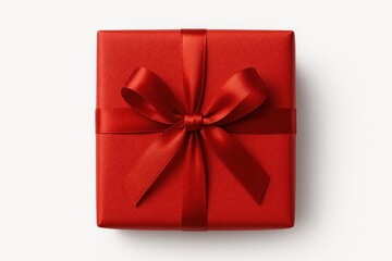 Small crimson present featuring a bow and ribbon on a plain white background