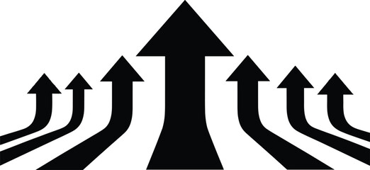 Bold Black Upward Arrows Converging, Symbolizing Growth, Success, and Collective Progress