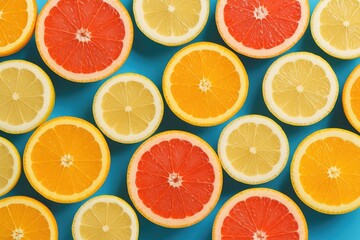 Citrus Fruit Halves: Juicy Slices of Orange, Pink Grapefruit, and Lemon