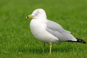 Obraz premium Seagull with a Ring-Billed Mark Resting with Eyes Shut in a Midwest Location