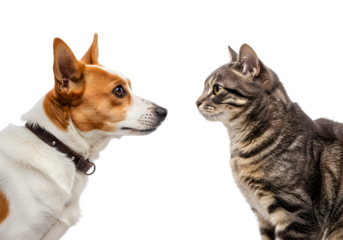 Isolated Transparent Image of Cat and Dog in Friendship Pet Portrait
