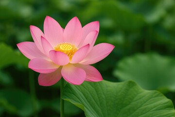 Fototapeta premium Vibrant pink lotus blossom nestled among lush green foliage in a natural setting