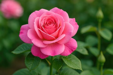 Beautiful Pink Hybrid Tea Rose (Rosa) Sister Emmanuelle Flowering in a Garden