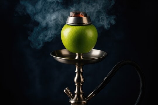 Enjoying a fruit-themed hookah session against a dark backdrop