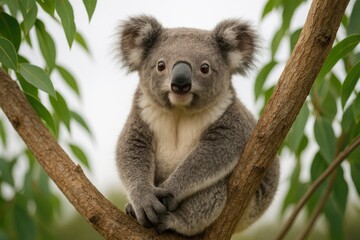 Adorable Koala Posing Amid Eucalyptus Branches with Curious Eyes