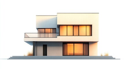 Modern House Facade, Sunny Day, Empty Lot, Architectural Design