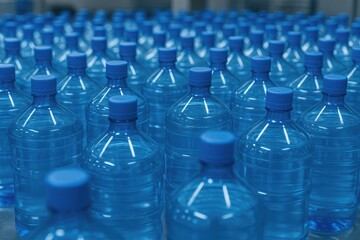 Large Blue Plastic Bottle Rows