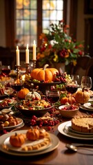 Naklejka premium Thanksgiving feast, autumnal table setting (1)