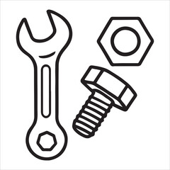 Isolated metal adjustable wrench tool with a bolt on white