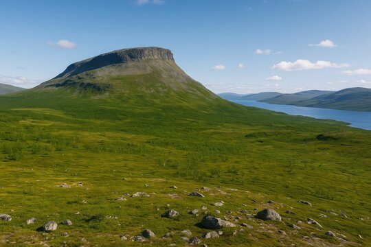 Southern view of Saanatunturi mountain in Finnish Lapland near Kilpisjarvi