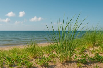 Coastal flora growing along the shoreline