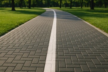 Strolling along a park pathway on a bright, sunny afternoon