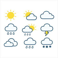 Weather forecast icon set with sun clouds rain snow and storm symbols in vector design