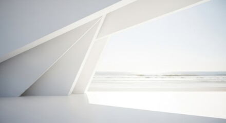 Modern minimalist white architecture interior with sea view