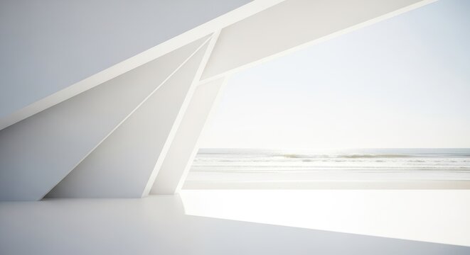 Modern minimalist white architecture interior with sea view