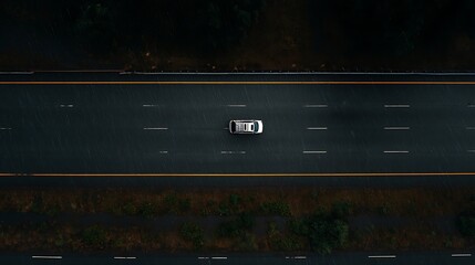 Car Driving on Highway Aerial View