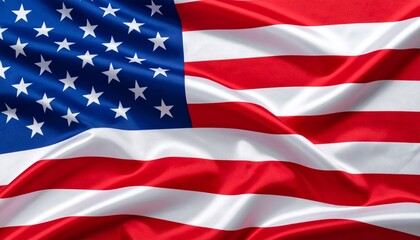 Fototapeta premium The flag of the United States featuring thirteen alternating red and white horizontal stripes and a blue canton with fifty white stars, symbolizing national unity, history, and patriotism.