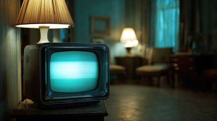 An antique television in a dimly lit vintage room