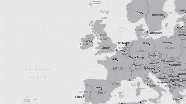 Ireland on the world map. 4K animation.