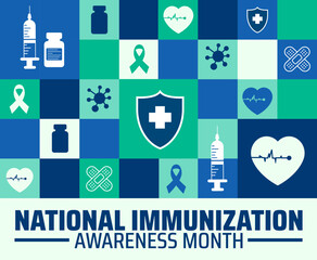 National Immunization Awareness Month Geometric shape pattern background, banner or poster design template. observed every year in August. Holiday concept. Use to any Template, card, poster, placard,