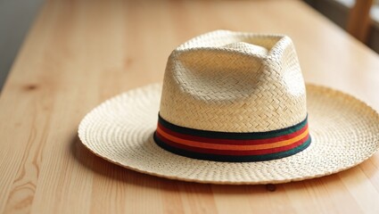 Straw hat in vintage style red, white & green for Mexican Independence Day