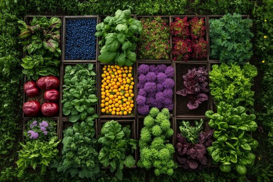 In rectangular zones, various plants and farming. Generative AI