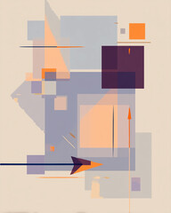 Minimalist dada vector illustration with floating dot above abstract triangle. Avant-garde poster in soft peach, plum, ochre, and gray-blue. Surreal, flat, bold, and symbolic.