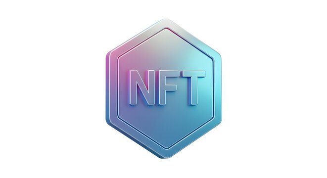 Stylized Hexagonal Logo Featuring NFT in Gradient Colors Representing Digital Assets