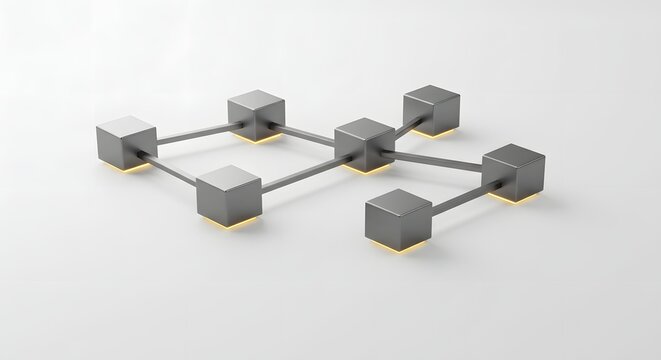 Abstract 3D Network Structure with Geometric Cubes and Illuminated Connections in Modern Design