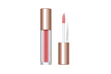 Obraz premium Open Pink Lip Gloss Tube with Applicator, Isolated on White Transparent Background