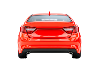 Red sedan rear view on transparent background, PNG