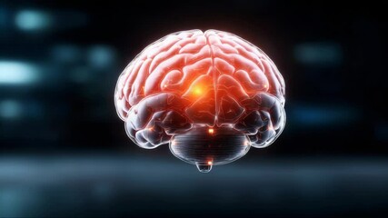 Transparent human brain rotating and showing activity in different areas, isolated on white background - Powered by Adobe