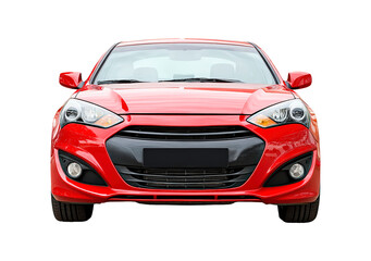 Sleek red sports car front view  on transparent background, PNG