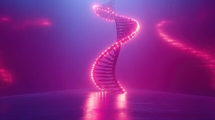 Obraz premium Neon DNA spiral in a vibrant space. Possible use Educational, scientific, or background design