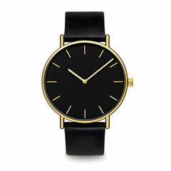 A minimalist black watch with a gold bezel