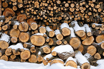 stack log hardwood for winter snowy rural scene background concept picture