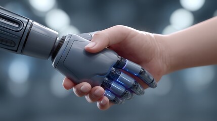 Human and Robot Handshake Representing AI Partnership