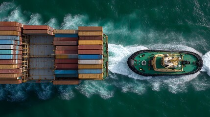 Cargo Ship with Tugboat