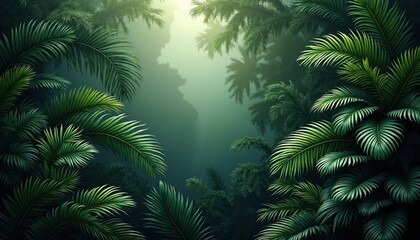 Misty sunlight filters through a dense tropical forest, creating a magical and tranquil atmosphere. Perfect for eco-conscious brands, wellness, or nature-focused marketing campaigns.


