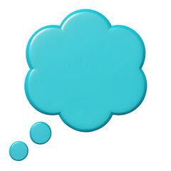 Fototapeta premium Bright blue 3d thought bubble with three smaller circles isolated on transparent background
