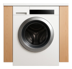 Built-in washer dryer with a seamless design, blending into the cabinetry of a contemporary kitchen.