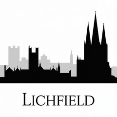 Lichfield Skyline Silhouette - Historic English Cathedral City Vector Illustration