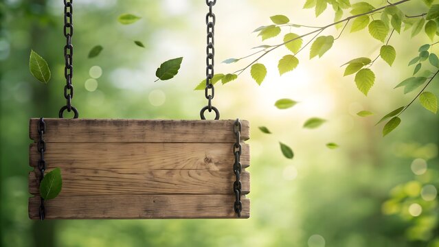 Hanging Wooden Forest Sign – Rustic Blank Plaque Suspended by Chains
