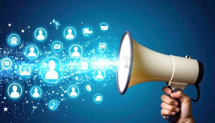 Amplifying digital messages across a glowing network of interconnected user icons
