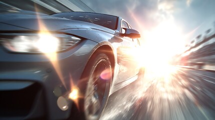 Car on Road with Sun and Motion