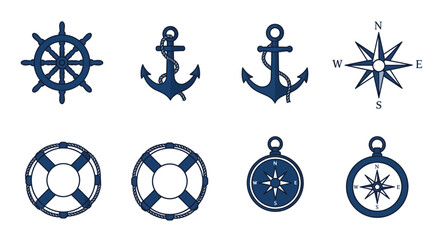 Nautical Icons: A collection of nautical icons, including a ship's wheel, anchor, compass, and life preserver, perfect for evoking the spirit of adventure and exploration.